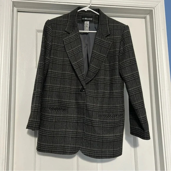 Sag Harbor women’s 8 gray plaid wool blazer jacket academia preppy fall winter - Picture 2 of 8